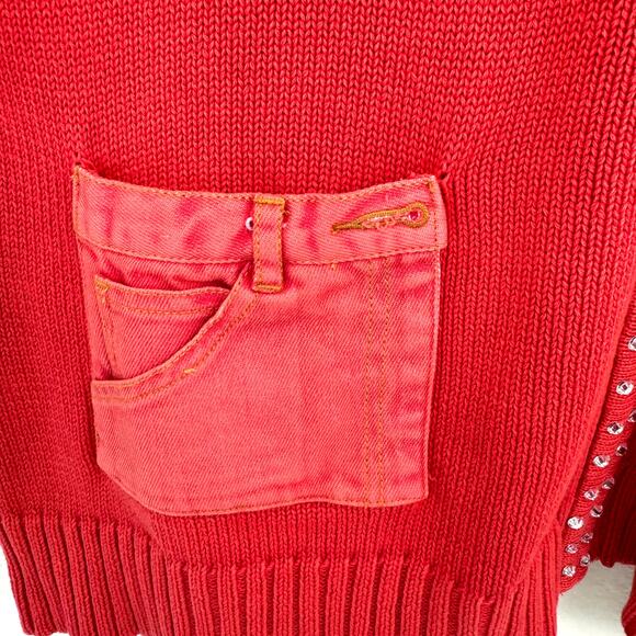 Quacker Factory Womens Zip Front Sweater Size 2X Embellished 100% Cotton Red - Picture 4 of 7